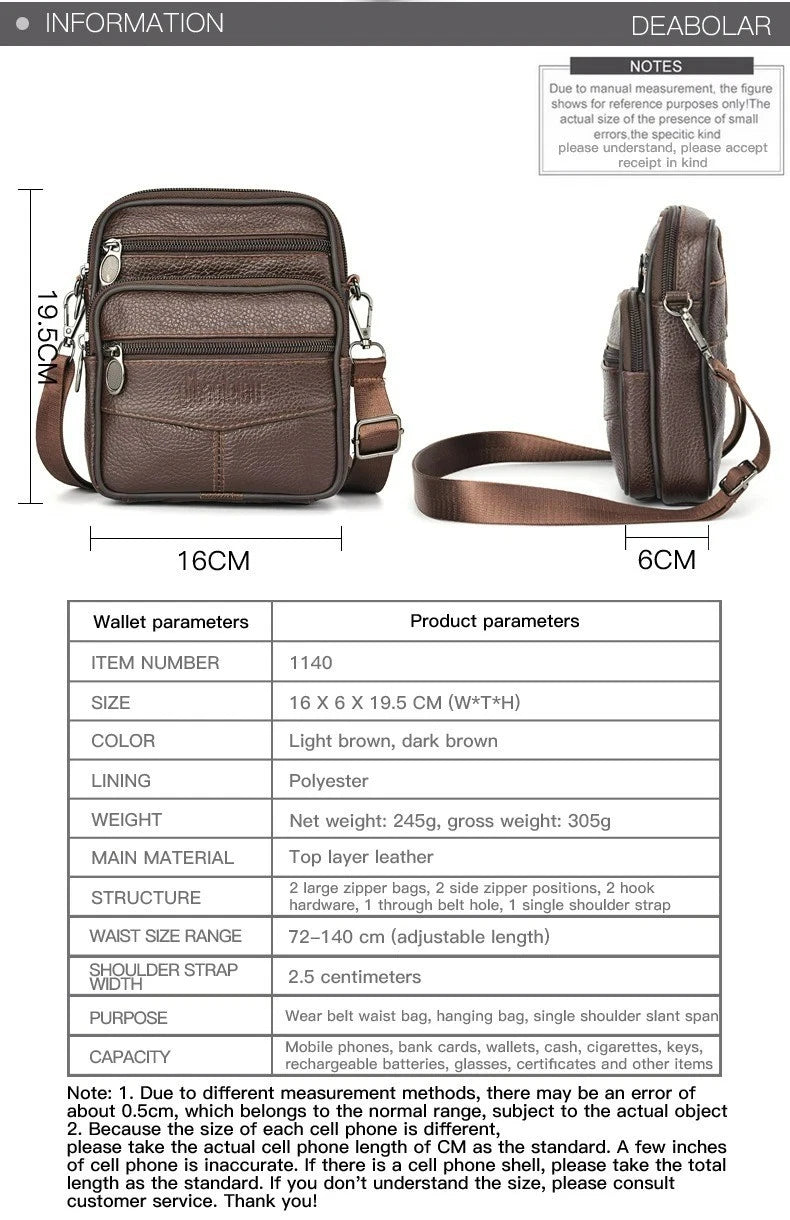 Men's Genuine Leather Crossbody Shoulder Bag Business Messenger Handbag